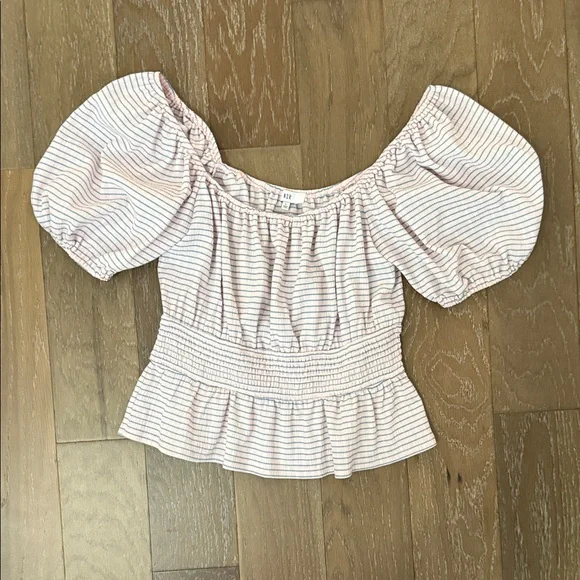 NSR Pink and Light Blue Striped Blouse off and on Shoulder - Picture 6 of 9